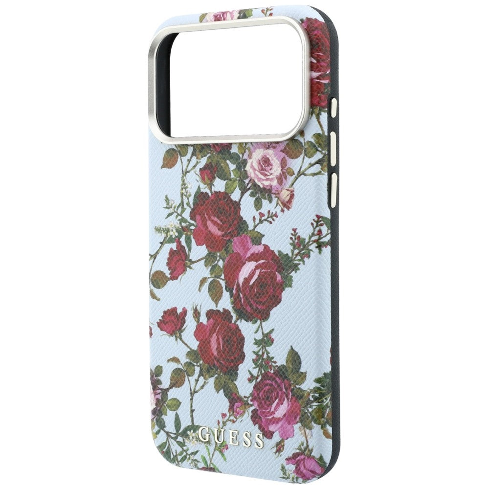 Husa MagSafe pentru Apple iPhone 18 Pro Max / 17 Pro Max, Guess, Blossom Roses Print, Bleu