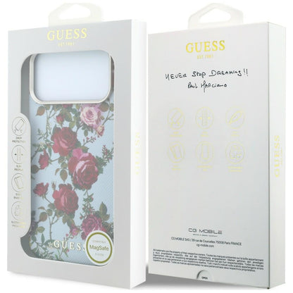 Husa MagSafe pentru Apple iPhone 18 Pro Max / 17 Pro Max, Guess, Blossom Roses Print, Bleu