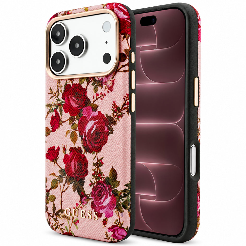 Husa MagSafe pentru Apple iPhone 18 Pro Max / 17 Pro Max, Guess, Blossom Roses Print, Roz