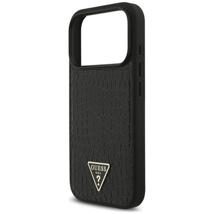Husa MagSafe pentru Apple iPhone 18 Pro Max / 17 Pro Max, Guess, Croco Triangle Logo, Neagra