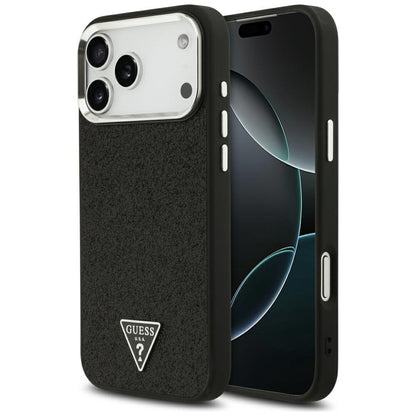 Husa MagSafe pentru Apple iPhone 18 Pro Max / 17 Pro Max, Guess, Glitter Triangle Logo, Neagra