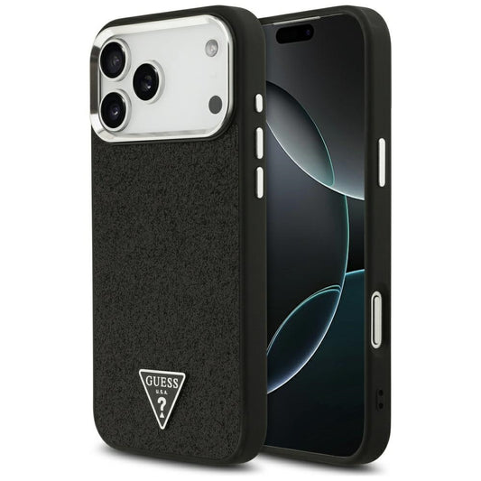 Husa MagSafe pentru Apple iPhone 18 Pro Max / 17 Pro Max, Guess, Glitter Triangle Logo, Neagra