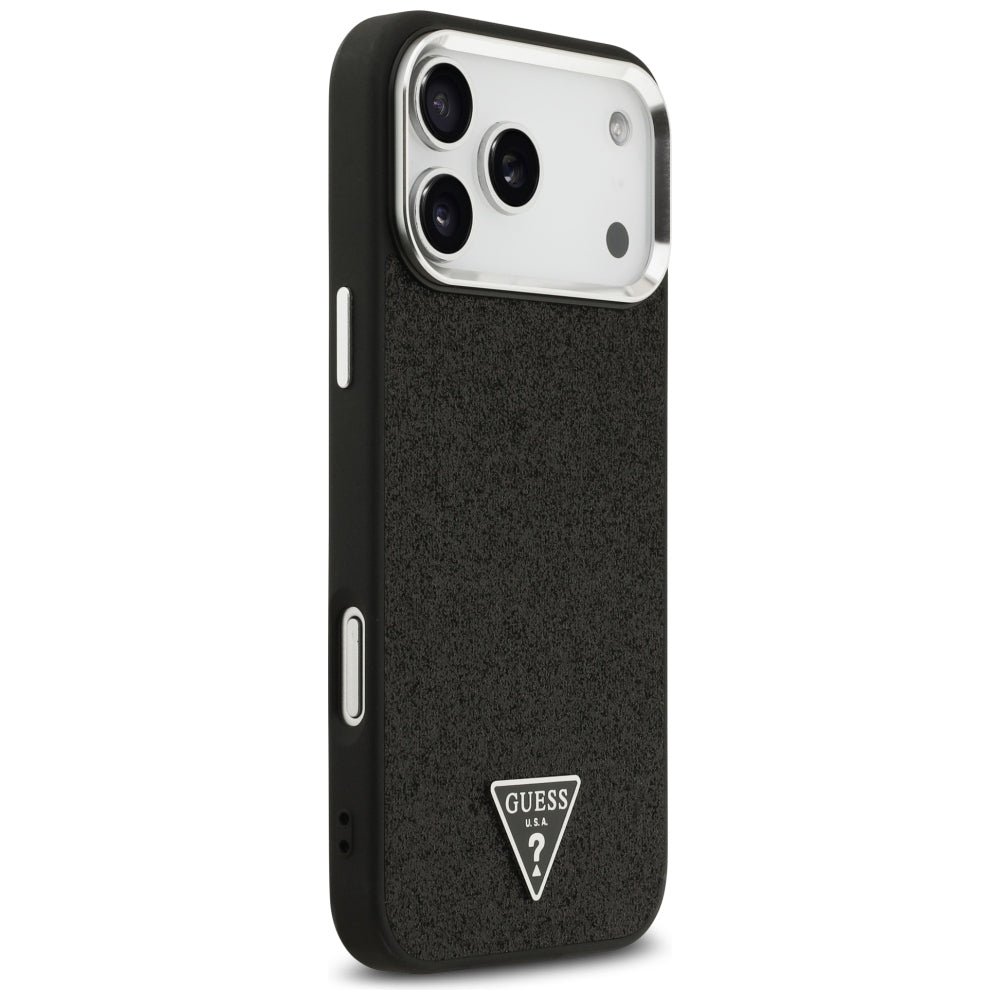 Husa MagSafe pentru Apple iPhone 18 Pro Max / 17 Pro Max, Guess, Glitter Triangle Logo, Neagra