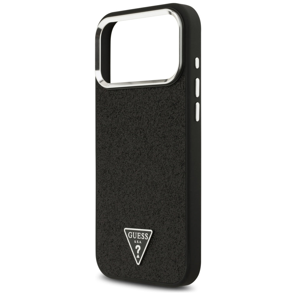 Husa MagSafe pentru Apple iPhone 18 Pro Max / 17 Pro Max, Guess, Glitter Triangle Logo, Neagra
