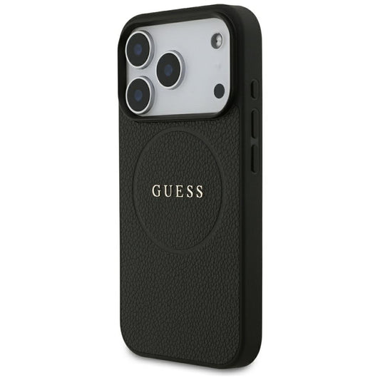 Husa MagSafe pentru Apple iPhone 18 Pro Max / 17 Pro Max, Guess, Grained Gold Ring, Neagra