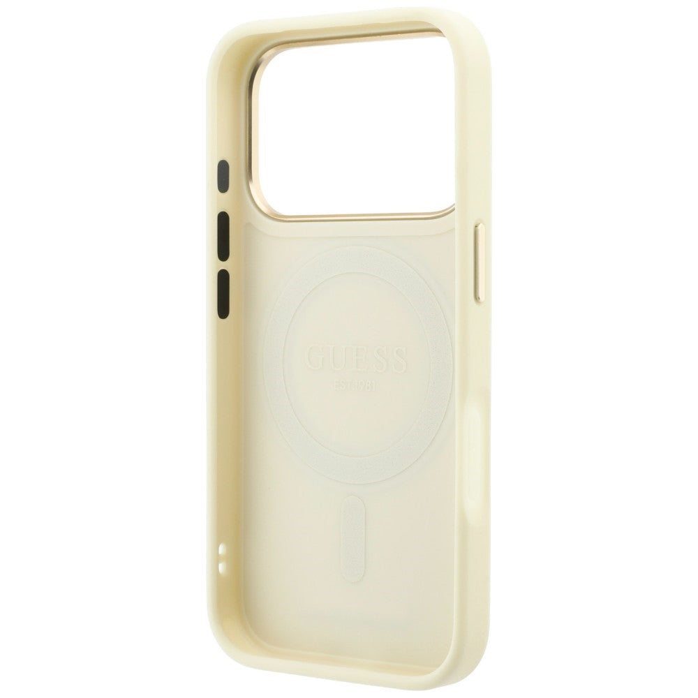 Husa MagSafe pentru Apple iPhone 18 Pro Max / 17 Pro Max, Guess, Grained Ring Stand 360 Classic, Bej