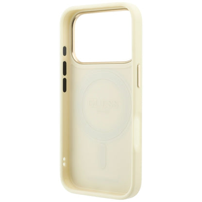 Husa MagSafe pentru Apple iPhone 18 Pro Max / 17 Pro Max, Guess, Grained Ring Stand 360 Classic, Bej