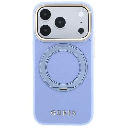 Husa MagSafe pentru Apple iPhone 18 Pro Max / 17 Pro Max, Guess, Grained Ring Stand 360 Classic, Bleu