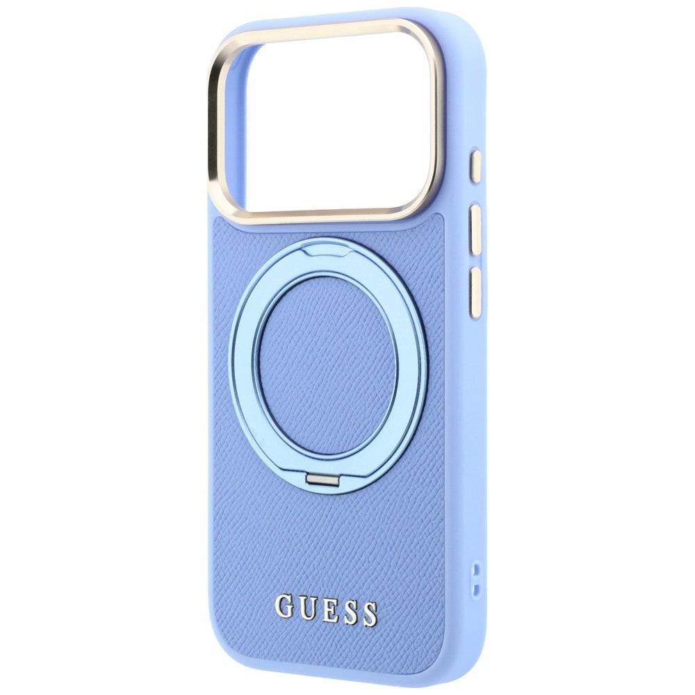 Husa MagSafe pentru Apple iPhone 18 Pro Max / 17 Pro Max, Guess, Grained Ring Stand 360 Classic, Bleu