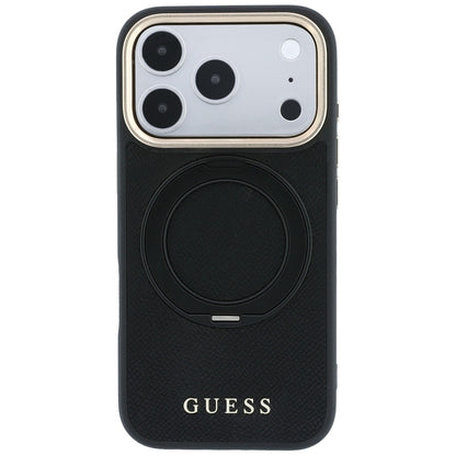 Husa MagSafe pentru Apple iPhone 18 Pro Max / 17 Pro Max, Guess, Grained Ring Stand 360 Classic, Neagra