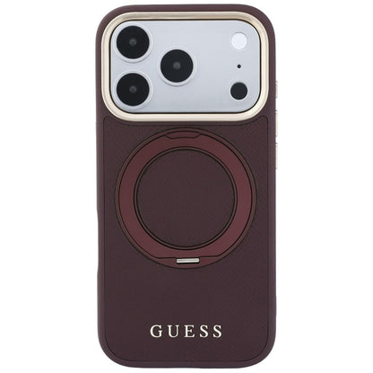 Husa MagSafe pentru Apple iPhone 18 Pro Max / 17 Pro Max, Guess, Grained Ring Stand 360 Classic, Visinie