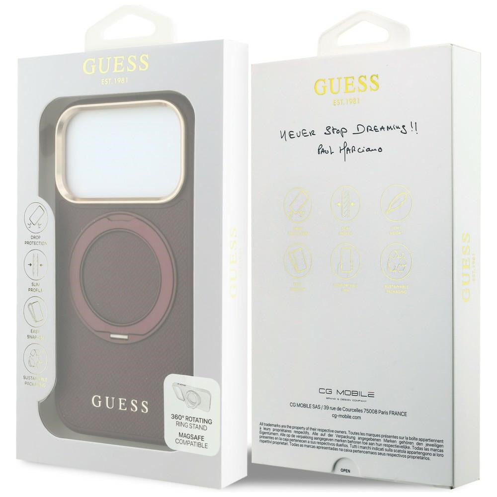 Husa MagSafe pentru Apple iPhone 18 Pro Max / 17 Pro Max, Guess, Grained Ring Stand 360 Classic, Visinie