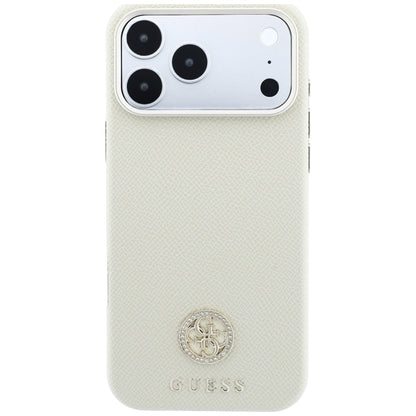 Husa MagSafe pentru Apple iPhone 18 Pro Max / 17 Pro Max, Guess, Grained Round Strass Logo, Bej