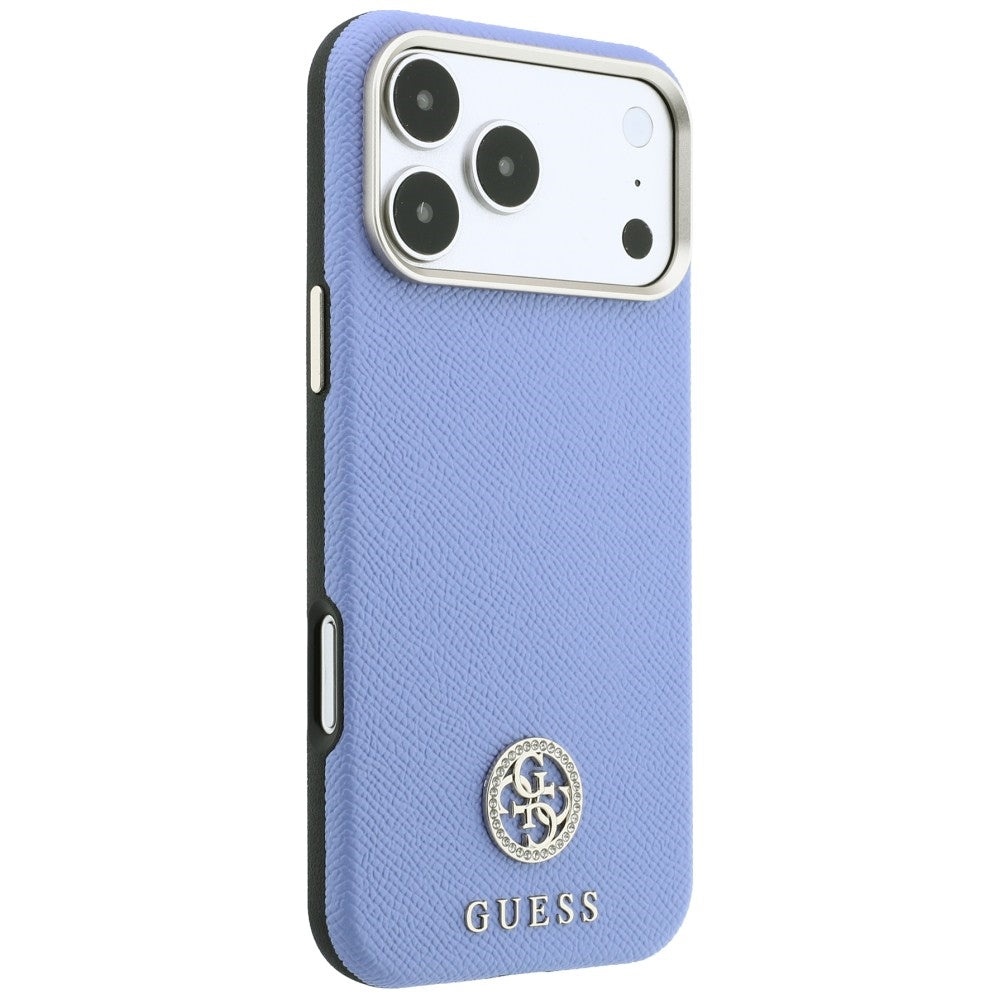 Husa MagSafe pentru Apple iPhone 18 Pro Max / 17 Pro Max, Guess, Grained Round Strass Logo, Bleu
