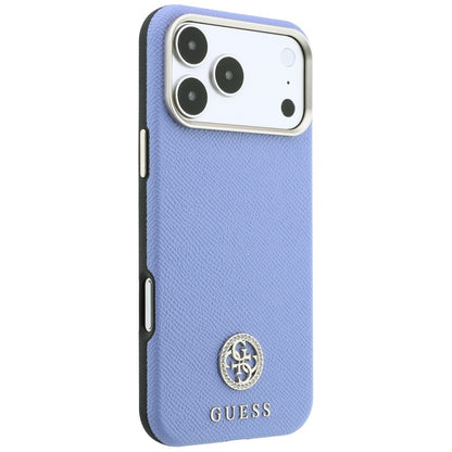 Husa MagSafe pentru Apple iPhone 18 Pro Max / 17 Pro Max, Guess, Grained Round Strass Logo, Bleu