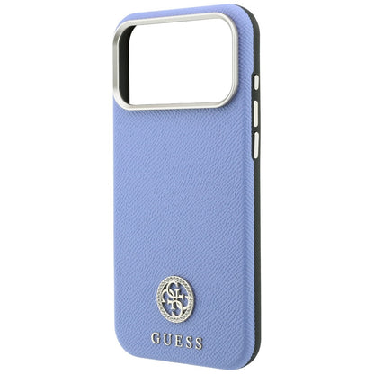 Husa MagSafe pentru Apple iPhone 18 Pro Max / 17 Pro Max, Guess, Grained Round Strass Logo, Bleu