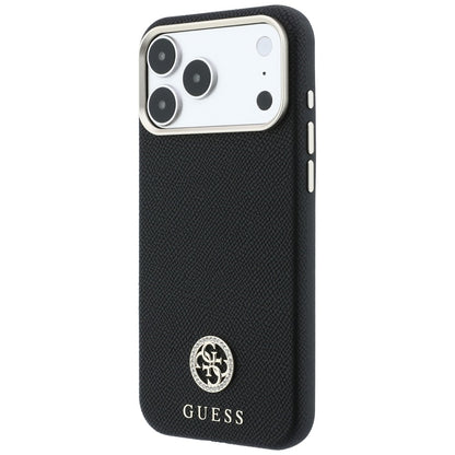 Husa MagSafe pentru Apple iPhone 18 Pro Max / 17 Pro Max, Guess, Grained Round Strass Logo, Neagra