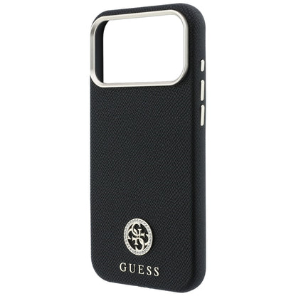 Husa MagSafe pentru Apple iPhone 18 Pro Max / 17 Pro Max, Guess, Grained Round Strass Logo, Neagra