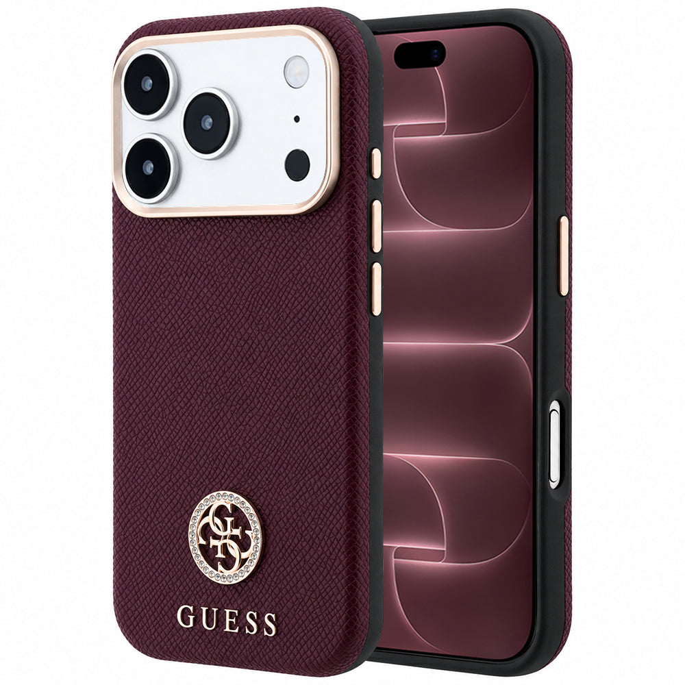 Husa MagSafe pentru Apple iPhone 18 Pro Max / 17 Pro Max, Guess, Grained Round Strass Logo, Visinie