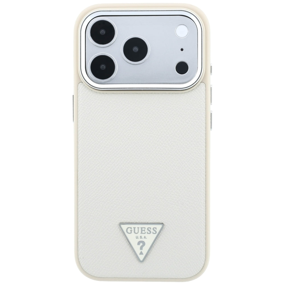 Husa MagSafe pentru Apple iPhone 18 Pro Max / 17 Pro Max, Guess, Grained Triangle Logo, Bej