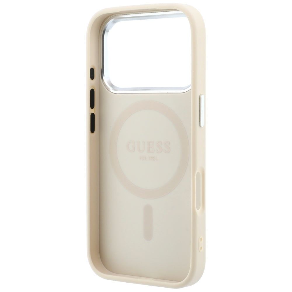 Husa MagSafe pentru Apple iPhone 18 Pro Max / 17 Pro Max, Guess, Grained Triangle Logo, Bej
