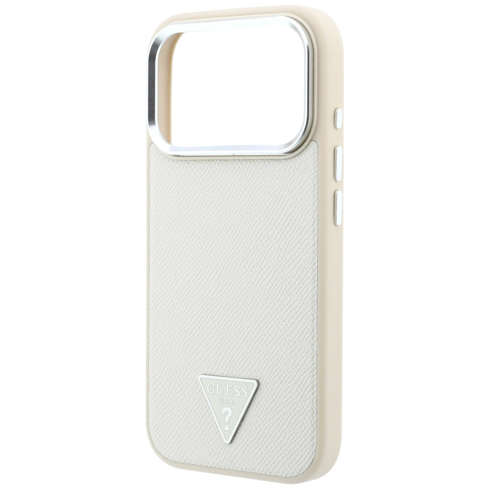 Husa MagSafe pentru Apple iPhone 18 Pro Max / 17 Pro Max, Guess, Grained Triangle Logo, Bej