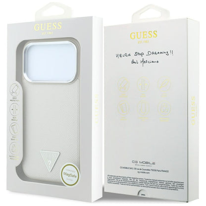 Husa MagSafe pentru Apple iPhone 18 Pro Max / 17 Pro Max, Guess, Grained Triangle Logo, Bej