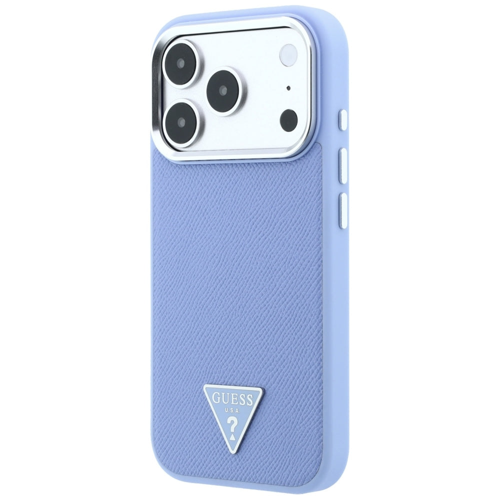 Husa MagSafe pentru Apple iPhone 18 Pro Max / 17 Pro Max, Guess, Grained Triangle Logo, Bleu