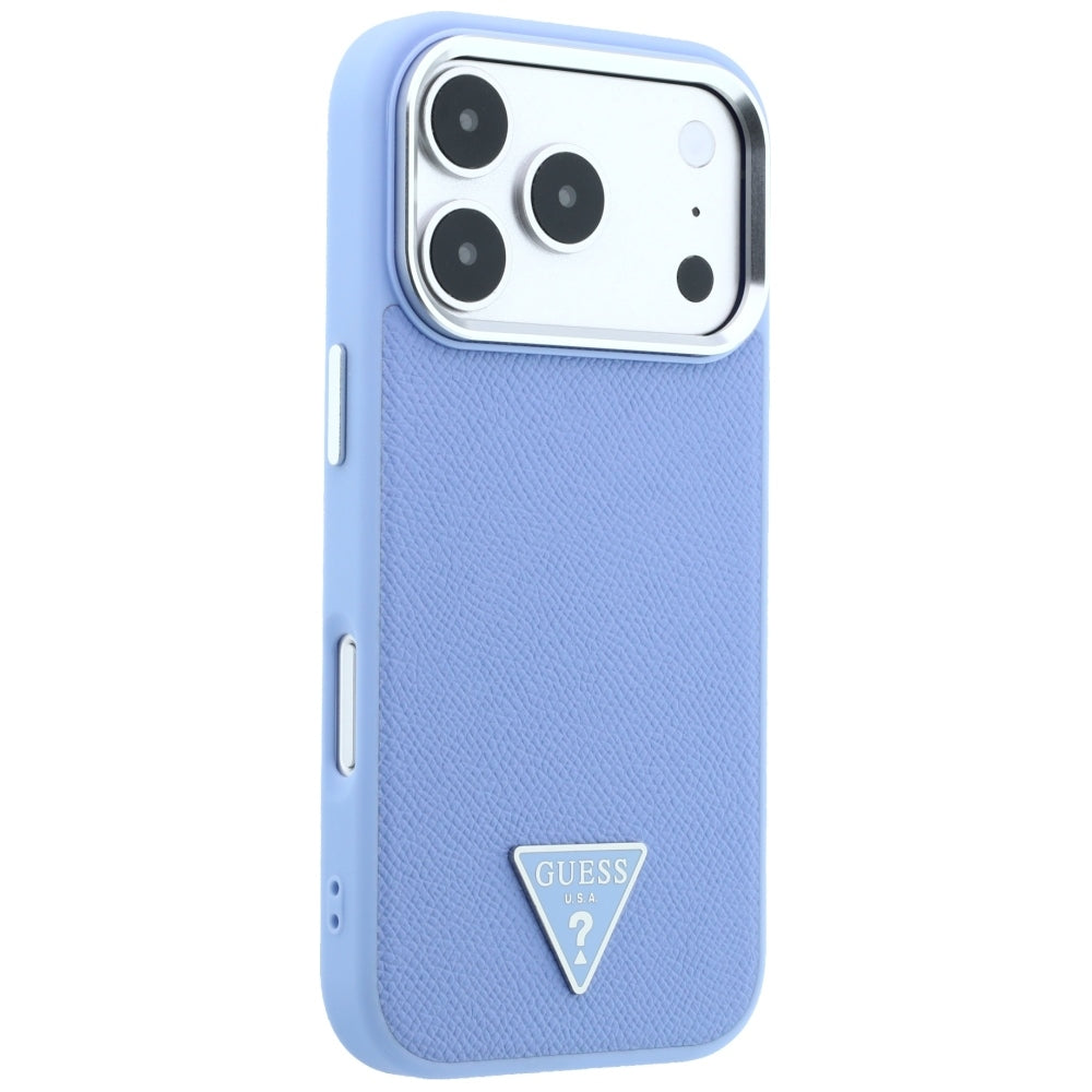 Husa MagSafe pentru Apple iPhone 18 Pro Max / 17 Pro Max, Guess, Grained Triangle Logo, Bleu