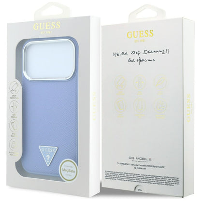 Husa MagSafe pentru Apple iPhone 18 Pro Max / 17 Pro Max, Guess, Grained Triangle Logo, Bleu