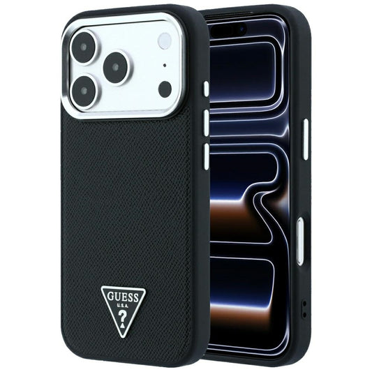 Husa MagSafe pentru Apple iPhone 18 Pro Max / 17 Pro Max, Guess, Grained Triangle Logo, Neagra