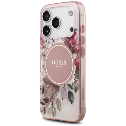 Husa MagSafe pentru Apple iPhone 18 Pro Max / 17 Pro Max, Guess, IML Flower & Tonal Circle, Roz