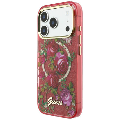 Husa MagSafe pentru Apple iPhone 18 Pro Max / 17 Pro Max, Guess, IML Glitter Blossom Roses, Visinie