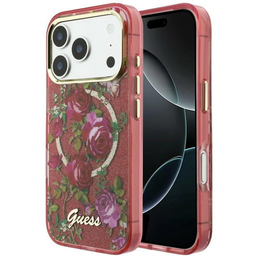 Husa MagSafe pentru Apple iPhone 18 Pro Max / 17 Pro Max, Guess, IML Glitter Blossom Roses, Visinie