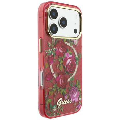 Husa MagSafe pentru Apple iPhone 18 Pro Max / 17 Pro Max, Guess, IML Glitter Blossom Roses, Visinie