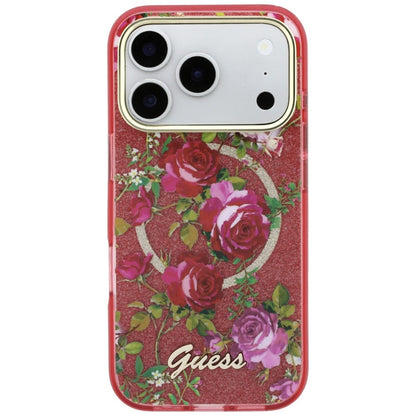 Husa MagSafe pentru Apple iPhone 18 Pro Max / 17 Pro Max, Guess, IML Glitter Blossom Roses, Visinie