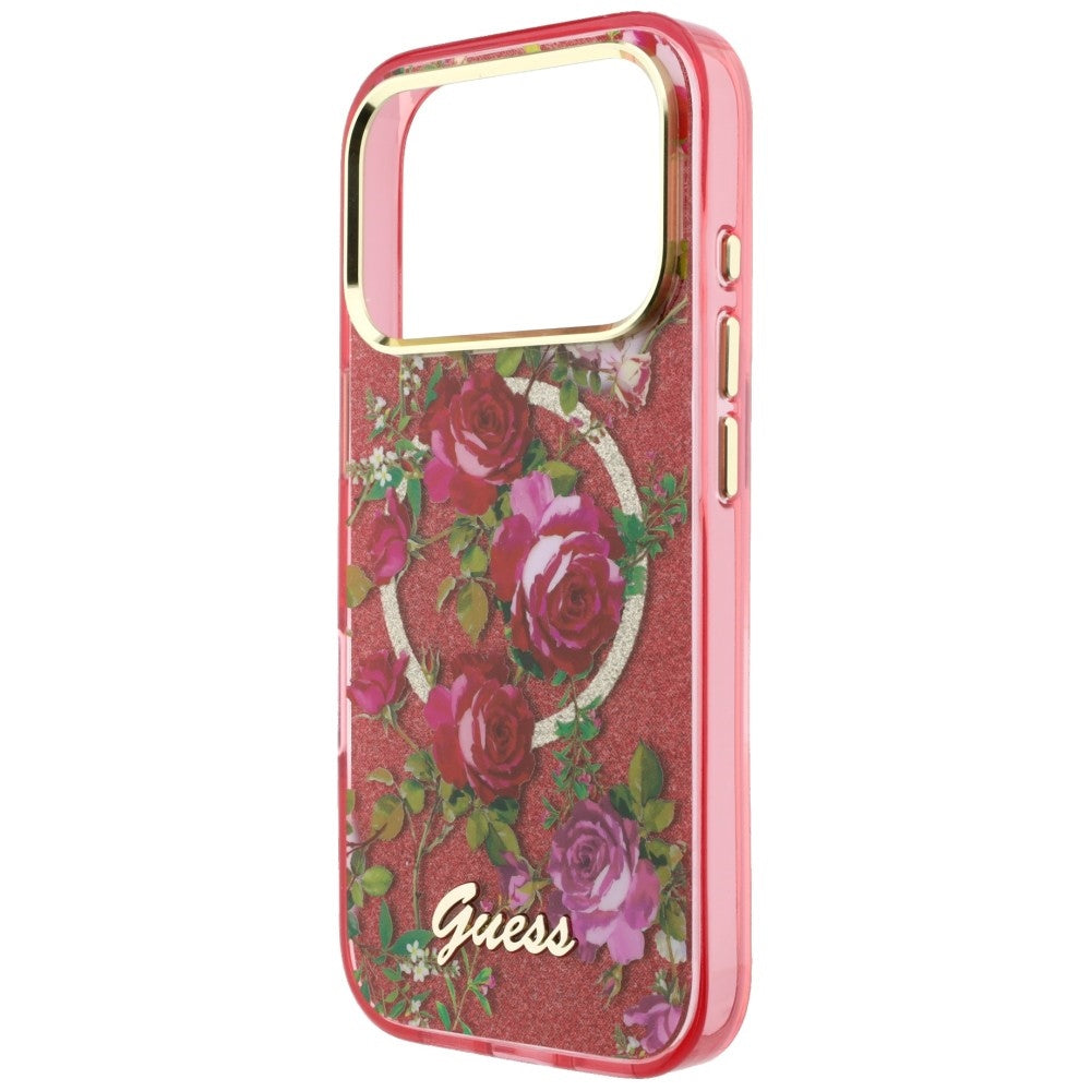 Husa MagSafe pentru Apple iPhone 18 Pro Max / 17 Pro Max, Guess, IML Glitter Blossom Roses, Visinie