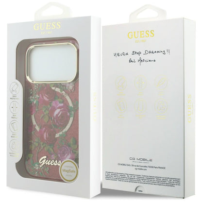 Husa MagSafe pentru Apple iPhone 18 Pro Max / 17 Pro Max, Guess, IML Glitter Blossom Roses, Visinie