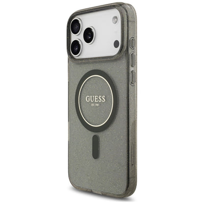 Husa MagSafe pentru Apple iPhone 18 Pro Max / 17 Pro Max, Guess, IML Glitter with Pearl Strap, Neagra