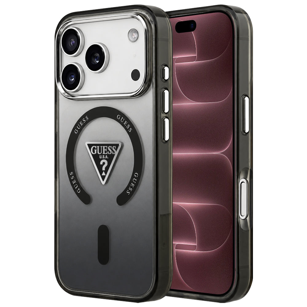 Husa MagSafe pentru Apple iPhone 18 Pro Max / 17 Pro Max, Guess, IML Gradient Triangle Logo, Neagra