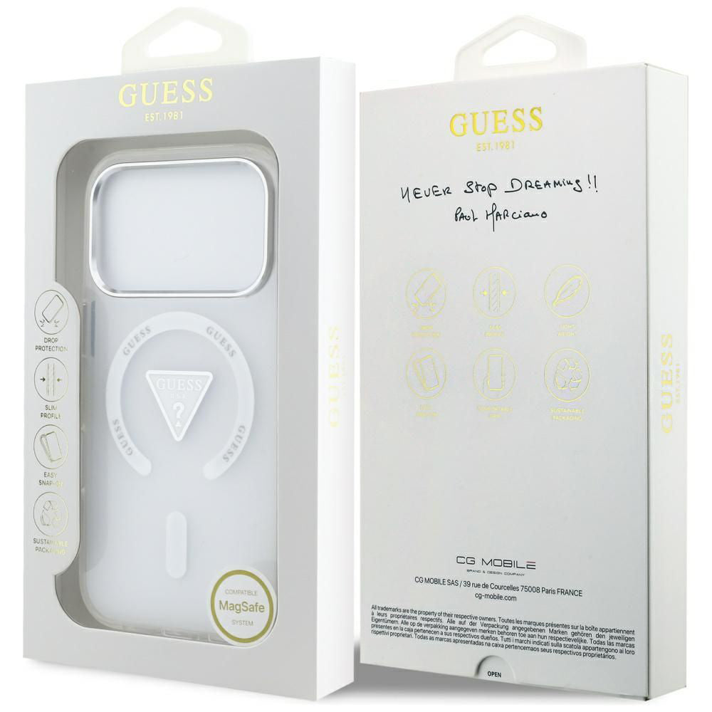 Husa MagSafe pentru Apple iPhone 18 Pro Max / 17 Pro Max, Guess, IML Gradient Triangle Logo, Transparenta