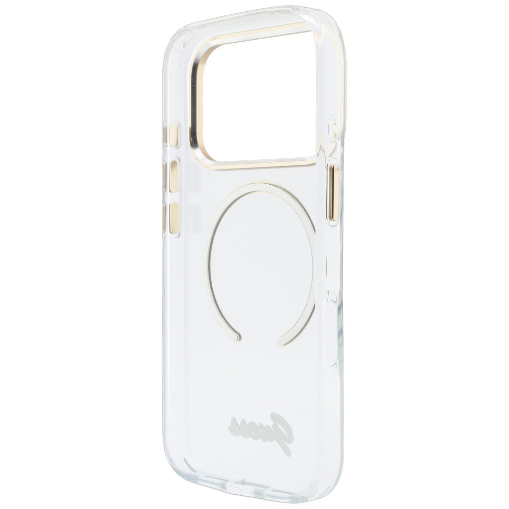 Husa MagSafe pentru Apple iPhone 18 Pro Max / 17 Pro Max, Guess, IML Script Metal, Transparenta