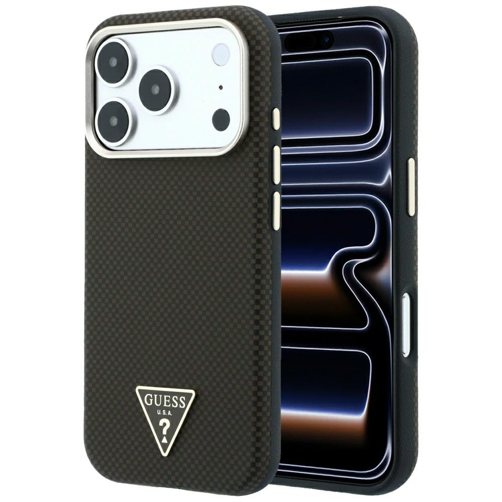 Husa MagSafe pentru Apple iPhone 18 Pro Max / 17 Pro Max, Guess, Kevlar Triangle Logo, Maro