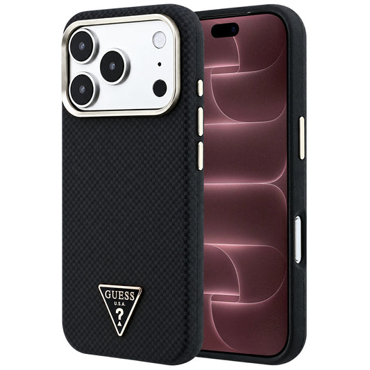 Husa MagSafe pentru Apple iPhone 18 Pro Max / 17 Pro Max, Guess, Kevlar Triangle Logo, Neagra