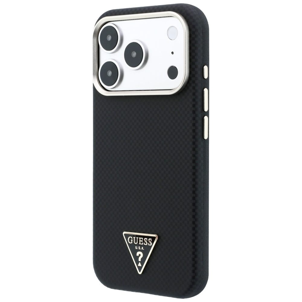 Husa MagSafe pentru Apple iPhone 18 Pro Max / 17 Pro Max, Guess, Kevlar Triangle Logo, Neagra