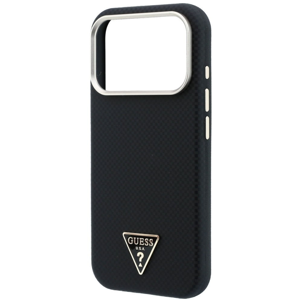 Husa MagSafe pentru Apple iPhone 18 Pro Max / 17 Pro Max, Guess, Kevlar Triangle Logo, Neagra