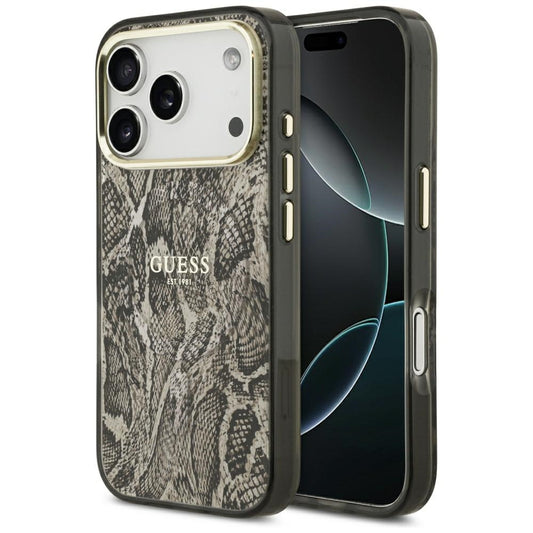 Husa MagSafe pentru Apple iPhone 18 Pro Max / 17 Pro Max, Guess, Python Pattern, Maro