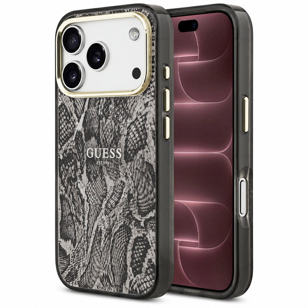 Husa MagSafe pentru Apple iPhone 18 Pro Max / 17 Pro Max, Guess, Python Pattern, Neagra
