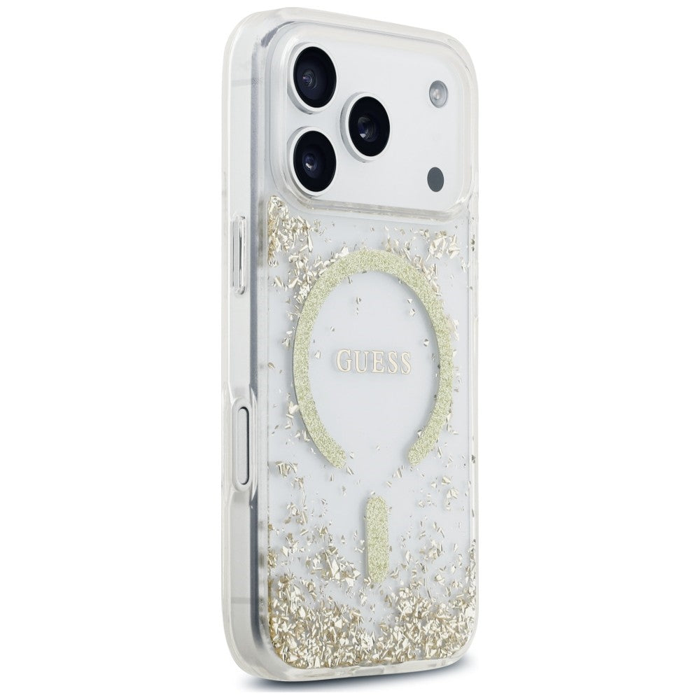 Husa MagSafe pentru Apple iPhone 18 Pro Max / 17 Pro Max, Guess, Resin Bottom Glitter, Aurie