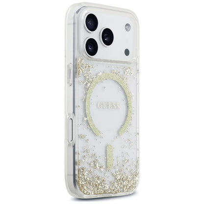 Husa MagSafe pentru Apple iPhone 18 Pro Max / 17 Pro Max, Guess, Resin Bottom Glitter, Aurie